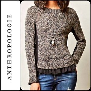 Anthropologie Moth Apsara Ruffle Hem Marbled Knit Sweater